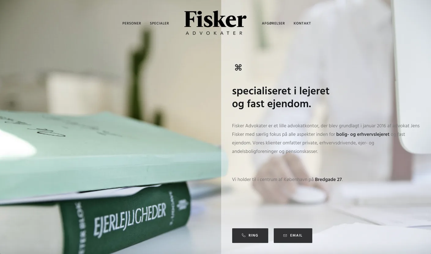 Skærmbillede fra Fisker Advokater